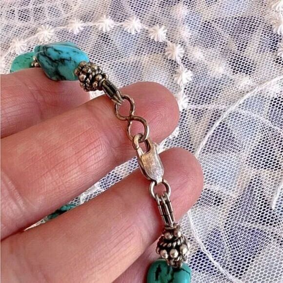 Vintage Turquoise & Sterling Nugget Bracelet - Picture 6 of 9
